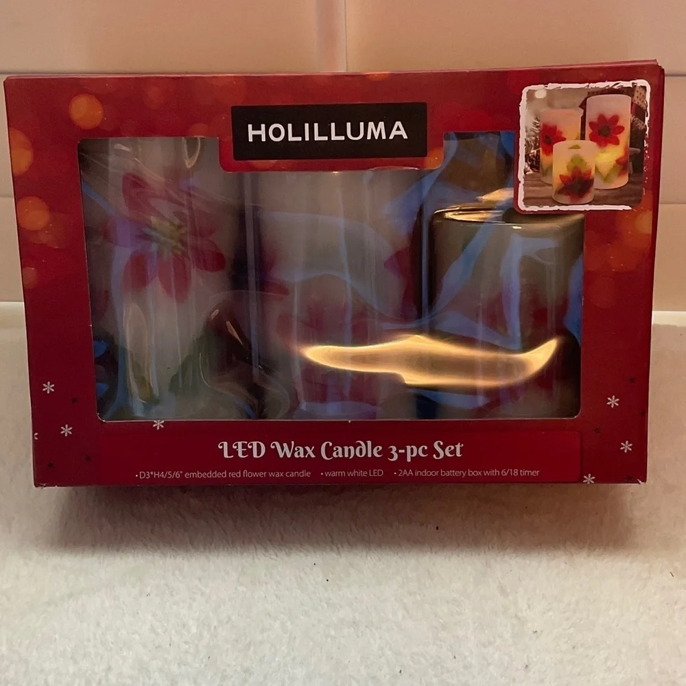 LED Wax Candle Set - Festive Red and White